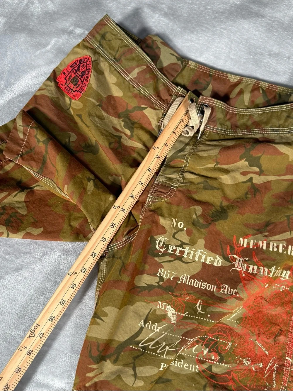 Vintage Polo Ralph Lauren Board Shorts Mens 34 8.5” Hunting Fishing Club Camo